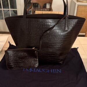 J. McLaughlin Vika Leather Dark Brown Crocodile Tote
